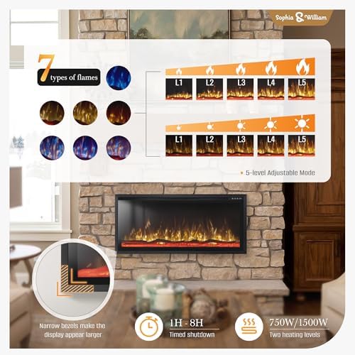 Sophia William 42 Inch Electric Fireplace with Remote Control