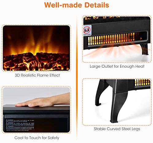 Tangkula 18 Inches Electric Fireplace Stove with Realistic Flame Effect
