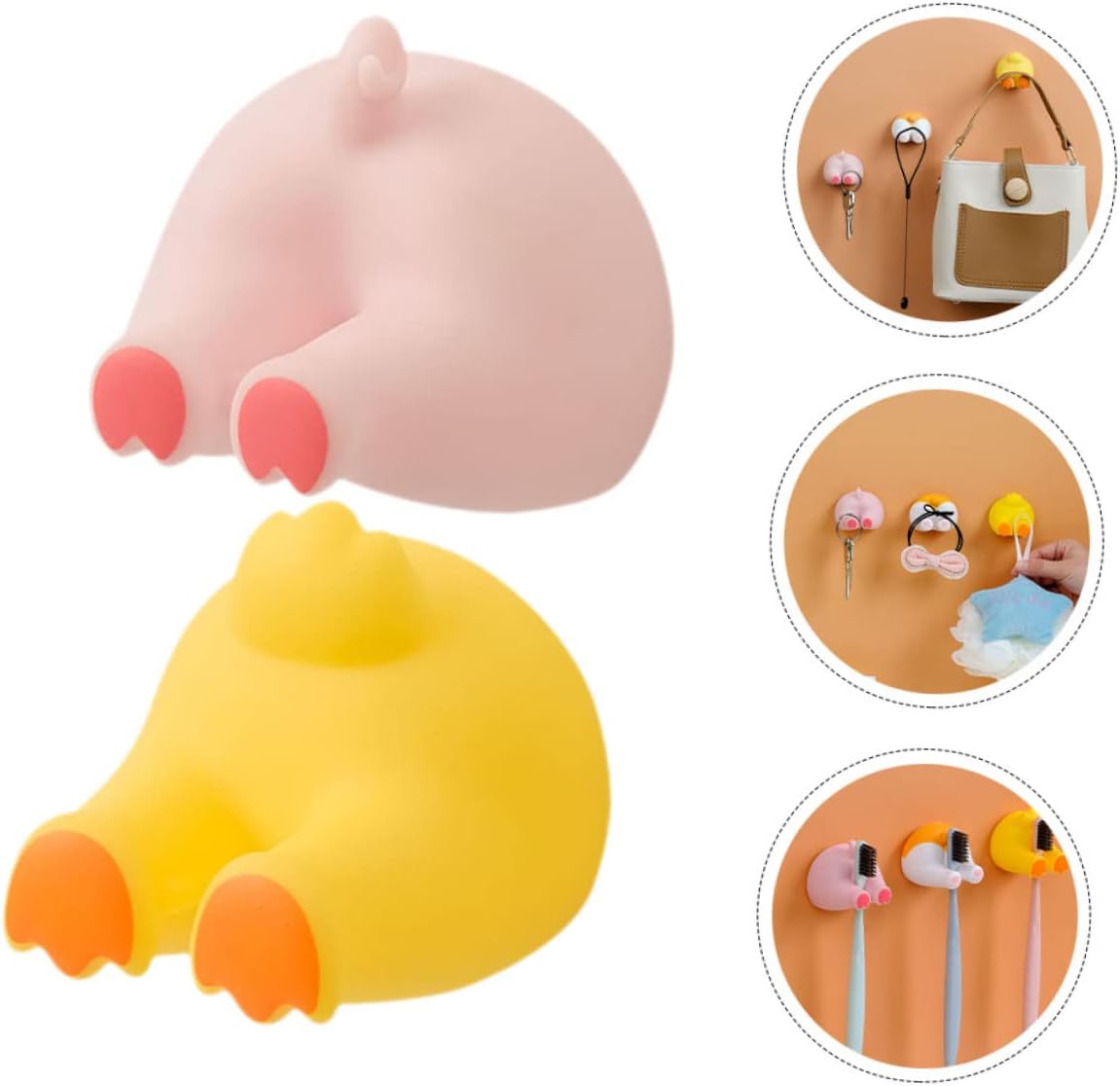 LIFKOME Animal Tail Wall Hooks 2pcs Toothbrush Holders Self-Adhesive