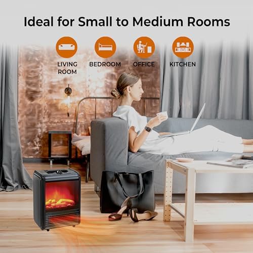 Comfort Zone Electric Mini Fireplace Heater with 3D Flame and Safety Features