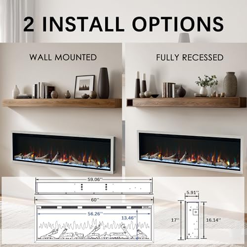 60 Inch Electric Fireplace with Silver Aluminum Frame
