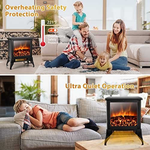 GOFLAME 1400W Electric Fireplace Heater with Realistic Flame and Adjustable Temperature