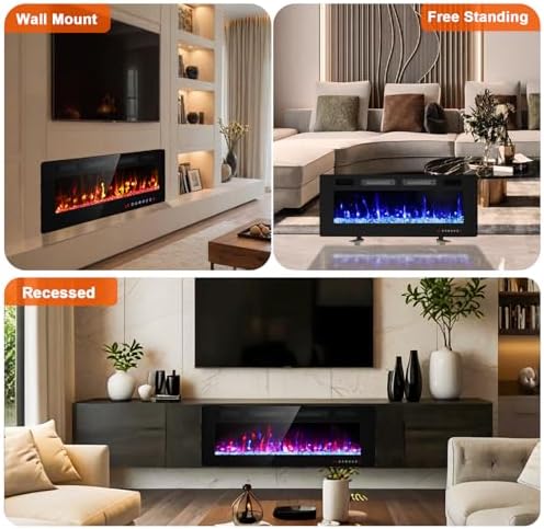 BREEZEHEAT 50 Inch Ultra Thin Electric Fireplace with Remote Control and Touch Screen