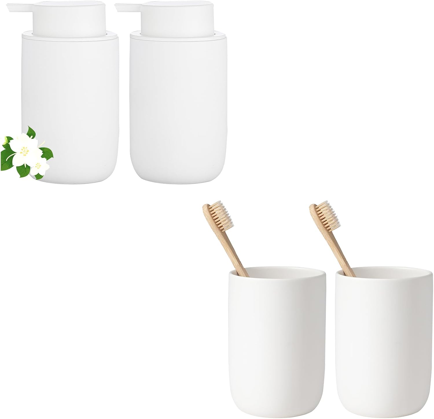 Ceramic Soap Dispenser Set with Toothbrush Holders