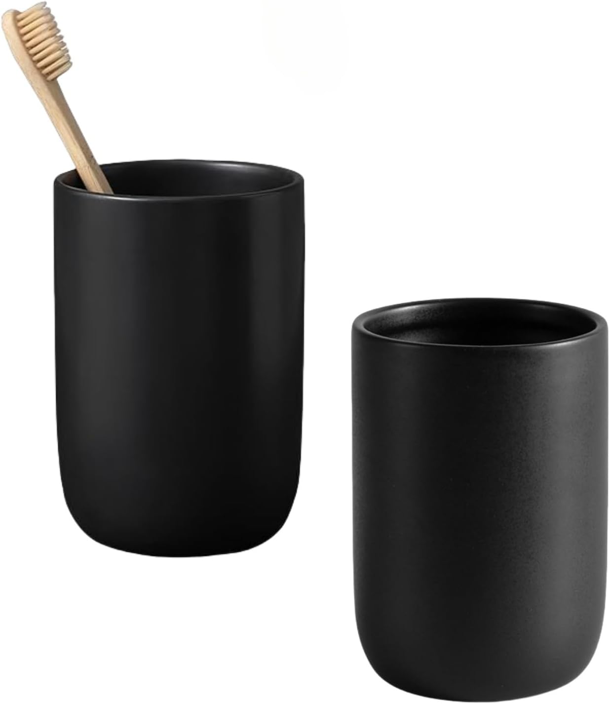 Ceramic Toothbrush Holder Set - 2pcs Black Bathroom Organizer