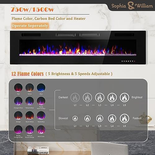 Sophia William 72 Inch Electric Fireplace with Remote Control 1