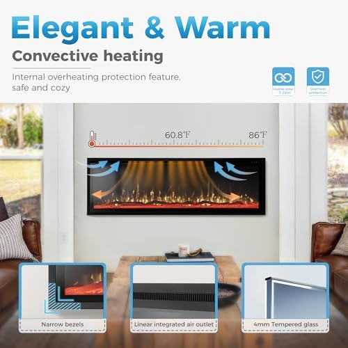 GREEN PARTY 60 Ultra Slim Electric Fireplace with Log Crystal Options