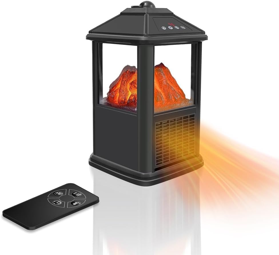 Portable 3-Sided Electric Fireplace Heater with Remote Control and Flame Effects
