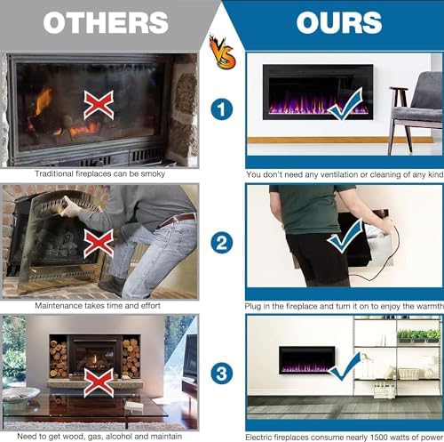 68 Inch Electric Fireplace with Timer and Remote Control