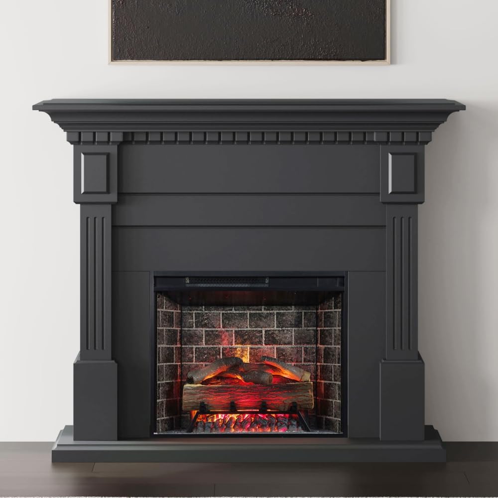 Modern Ember Augustine Black Mantel Electric Fireplace
