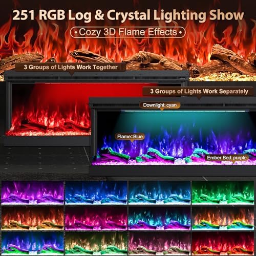 HIRESC 3-Sided Electric Fireplace with 251 RGB LED Flame