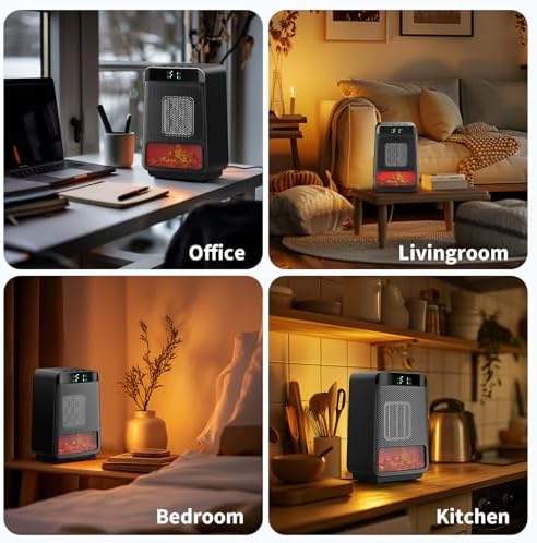 Cuteqi Mini Electric Fireplace Heater with 3D LED Flame and 1500W Power