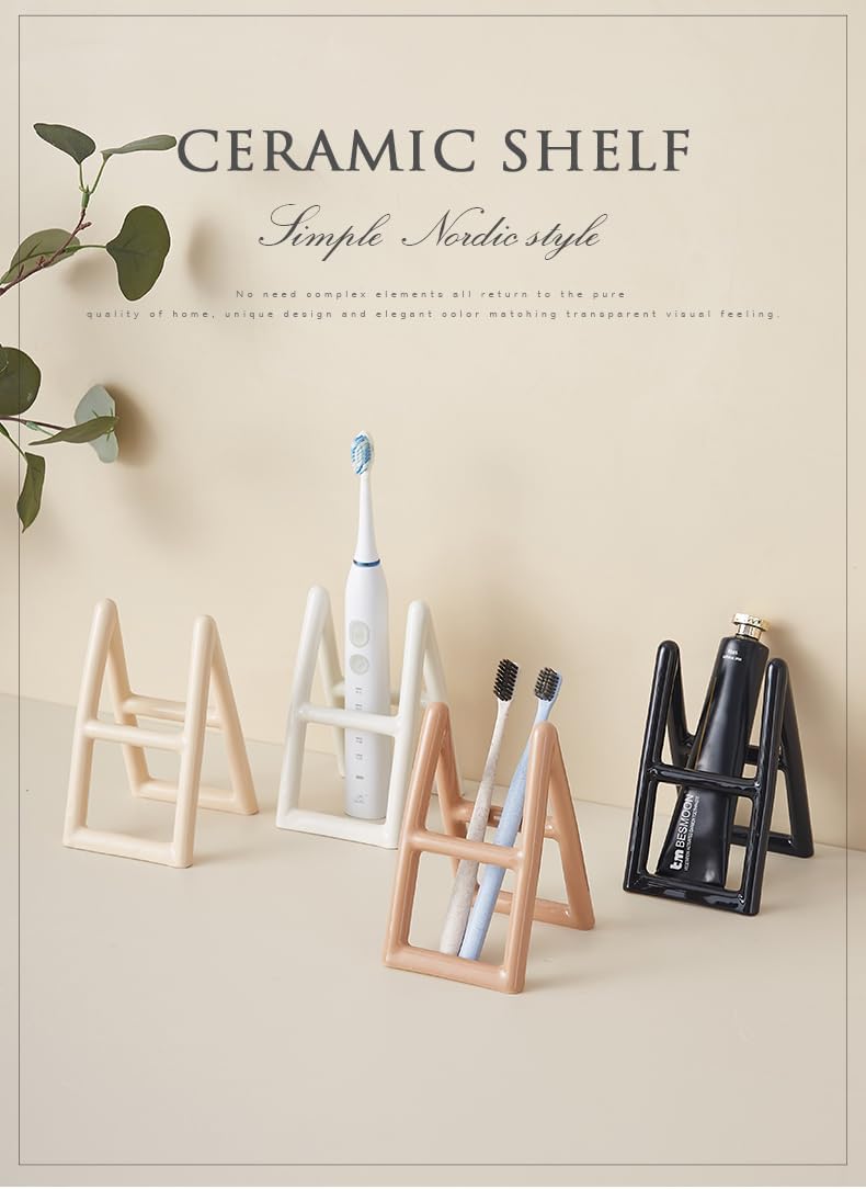Handmade Ceramic Brush Holder Stand - Minimalist White Design