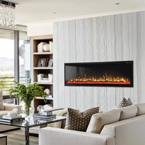 GREEN PARTY 60 Ultra Slim Electric Fireplace with Log Crystal Options