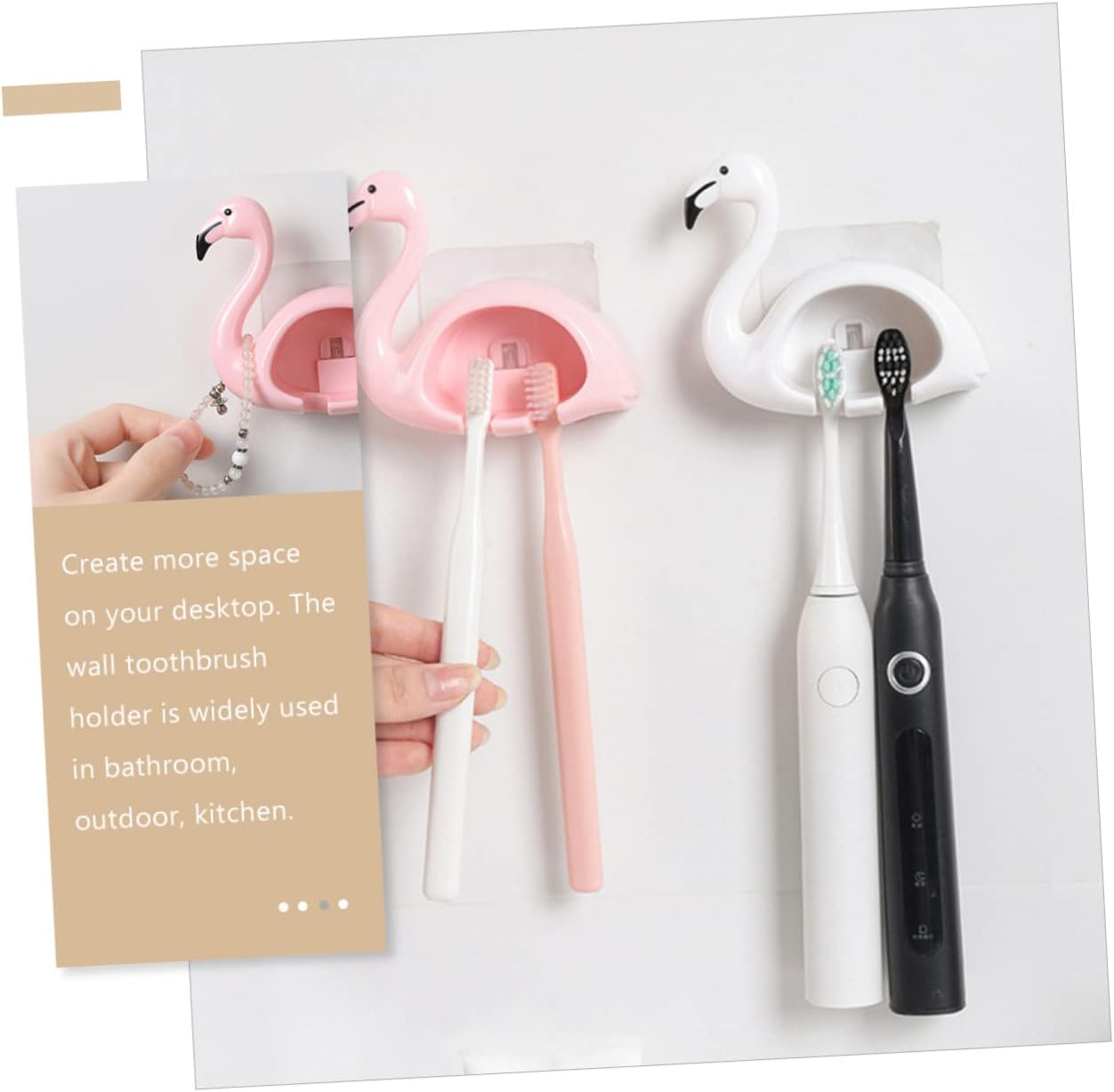Gatuida 2PCS Flamingo Toothbrush Holder Wall Mounted Organizer