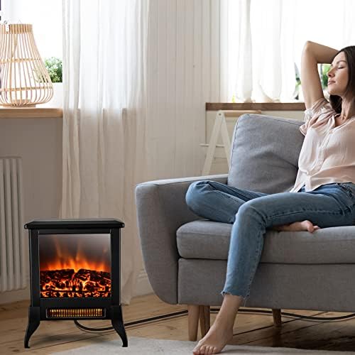 GOFLAME 1400W Electric Fireplace Heater with Realistic Flame and Adjustable Temperature