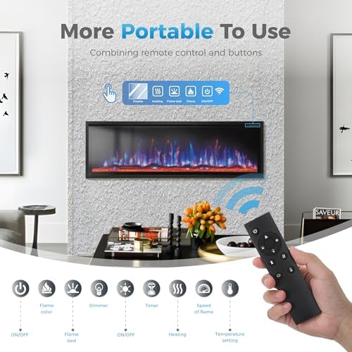GREEN PARTY 60 Ultra Slim Electric Fireplace with Log Crystal Options
