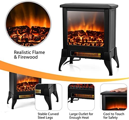GOFLAME 1400W Electric Fireplace Heater with Realistic Flame and Adjustable Temperature