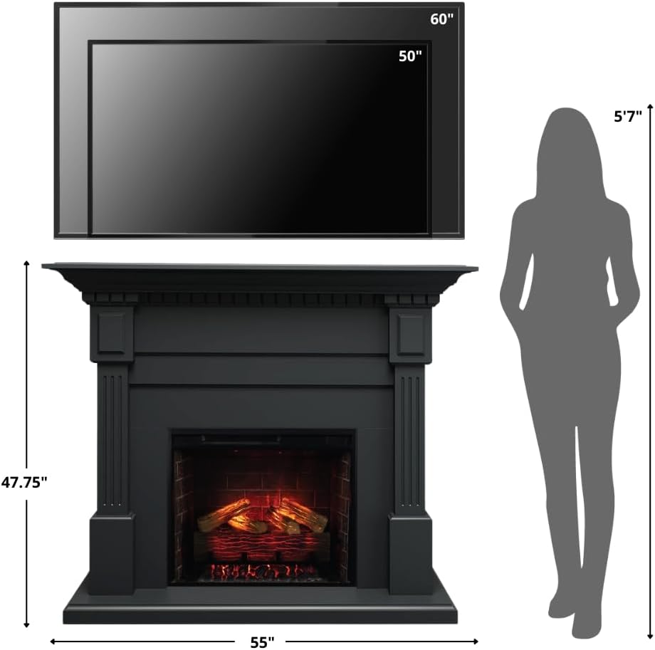 Modern Ember Augustine Black Mantel Electric Fireplace
