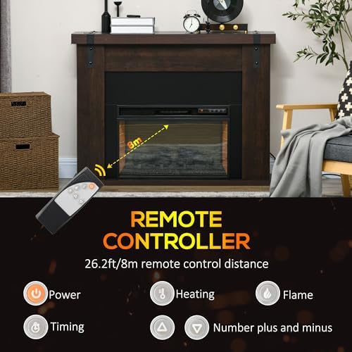 35 Inch Electric Fireplace with Mantel and Remote