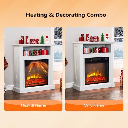 Bonnlo 30H Electric Fireplace with White Wood Mantel and Remote Control