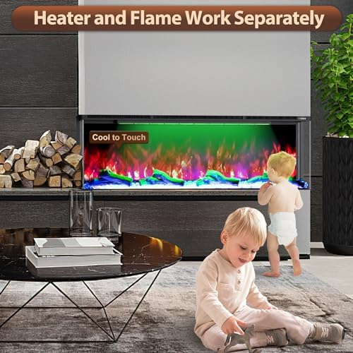 HIRESC 3-Sided Electric Fireplace with 251 RGB LED Flame