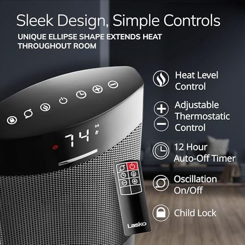 Lasko Ellipse Ceramic Tower Heater 1500W Black