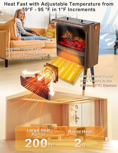 Electric Fireplace Heater with 3D Flame Thermostat and Remote Control