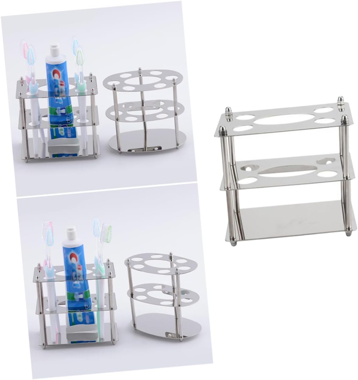 Stainless Steel Toothbrush Holder with Toothpaste Rack