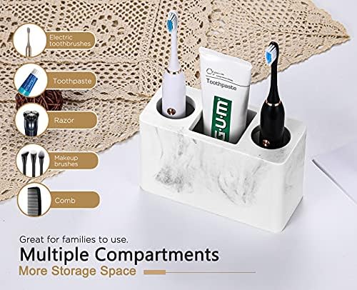 Luxspire Toothbrush Holder with Drain 3 Slots Gravel White
