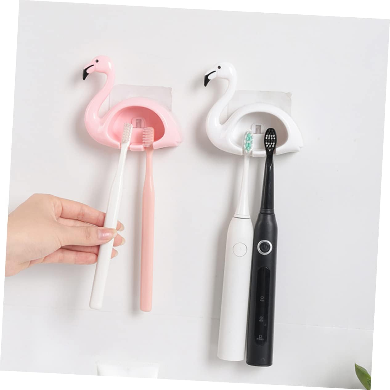 2pcs Flamingo Toothbrush Holder Wall Mounted Organizer for Electric Toothbrushes