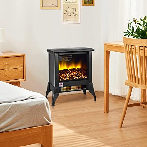 Tangkula 18 Inches Electric Fireplace Stove with Realistic Flame Effect