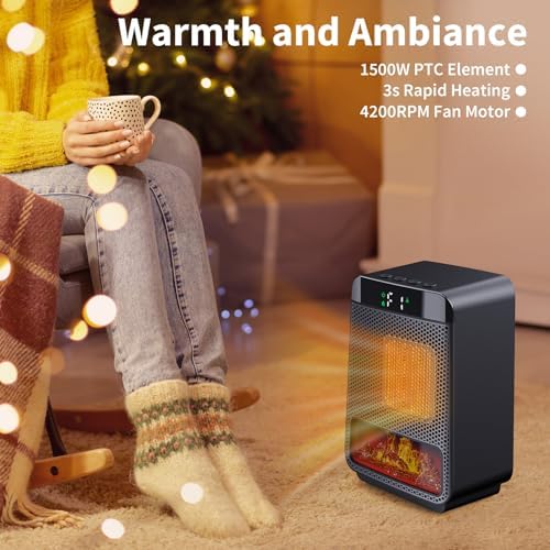 Cuteqi Mini Electric Fireplace Heater with 3D LED Flame and 1500W Power