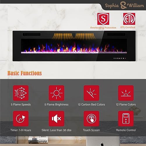 Sophia William 72 Inch Electric Fireplace with Remote Control 1