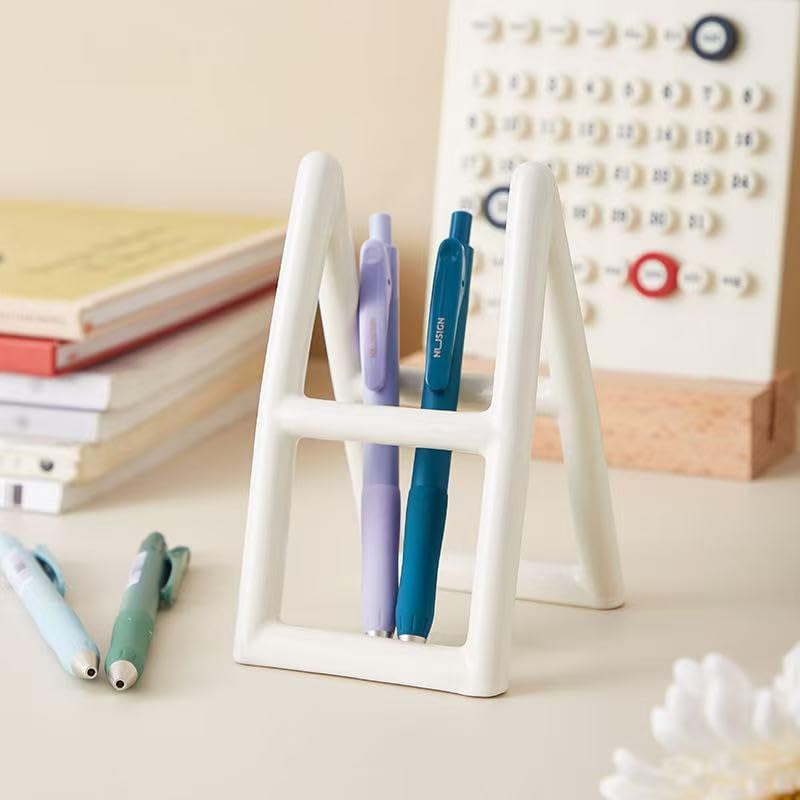 Handmade Ceramic Brush Holder Stand - Minimalist White Design