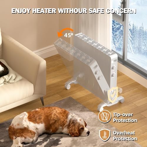 Eueiriup 1500W Electric Wall Heater with Thermostat and Wheels