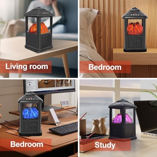 Portable 3-Sided Electric Fireplace Heater with Remote Control and Flame Effects