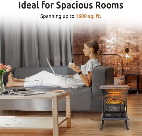 EZ-HEAT Electric Fireplace Heater with Flame Effect and Dual Heat Settings