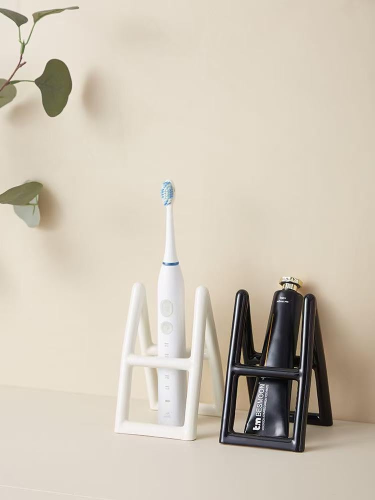 Handmade Ceramic Brush Holder Stand - Minimalist White Design