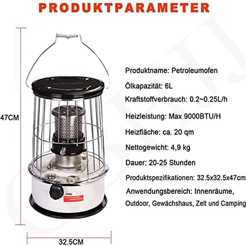 GBHJJ Kerosene Heater 6L Portable Indoor Use with Stove Bag