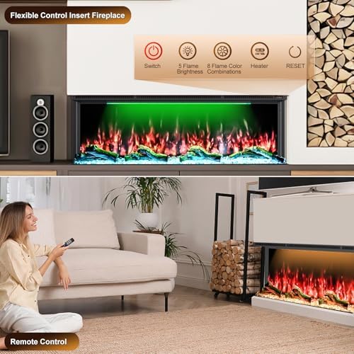 HIRESC 3-Sided Electric Fireplace with 251 RGB LED Flame