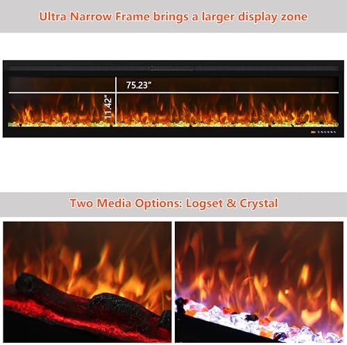 Ultra-Thin Electric Fireplace 78 Inch Black