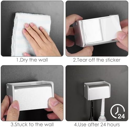 LUEXBOX Wall Mounted Toothbrush Holder with Cover 2 Slots Silver