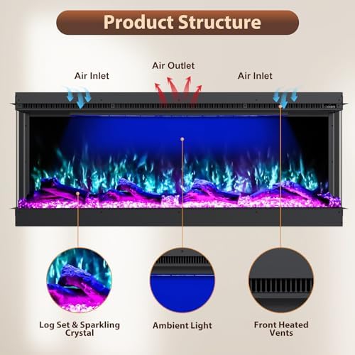 HIRESC 3-Sided Electric Fireplace with 251 RGB LED Flame