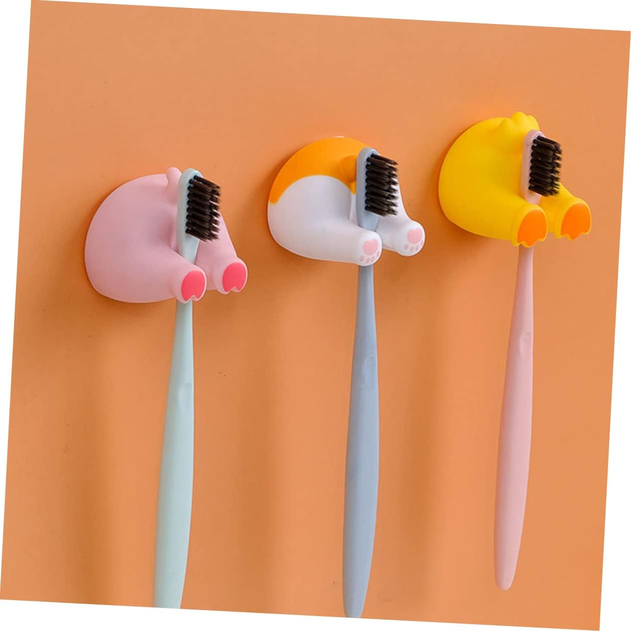 2pcs Cartoon Pig Tail Wall Hooks Toothbrush Holders for Bathroom Organization
