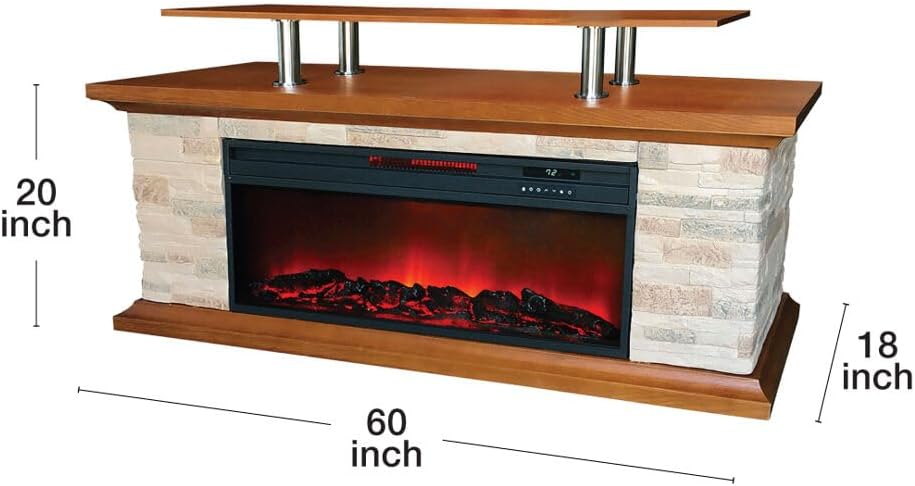 LifeSmart 60-Inch Faux Stone Electric Fireplace Heater with Remote and Timer 1