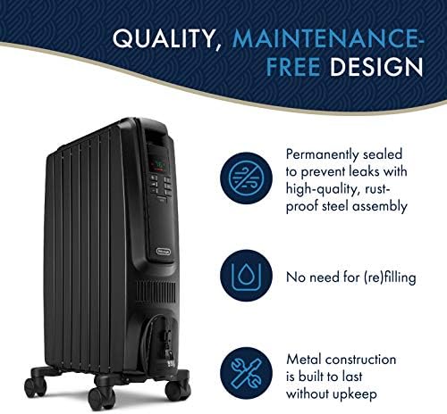DeLonghi Dragon Digital Oil Filled Radiator Heater 1500W Black