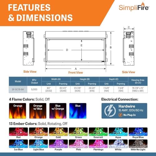 SimpliFire 78-Inch Electric Fireplace with LED Lights