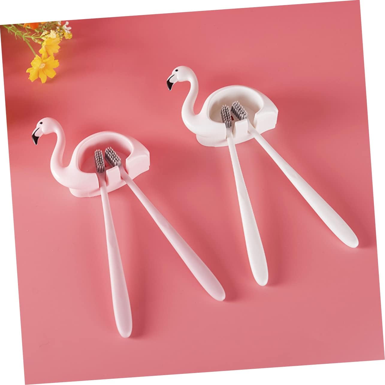 Chic Flamingo Toothbrush Holder 2pcs Wall Mount Adhesive Storage Rack 1
