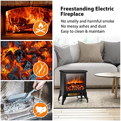 GOFLAME 1400W Electric Fireplace Heater with Realistic Flame and Adjustable Temperature
